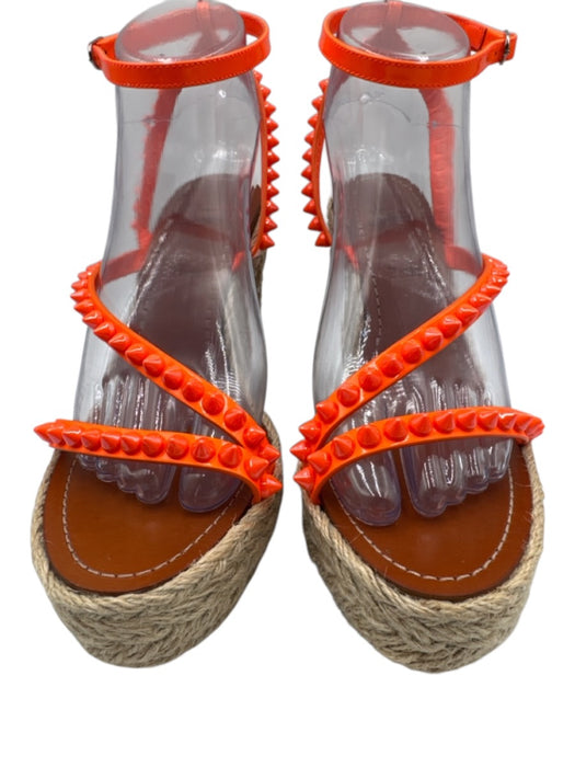 Christian Louboutin Shoe Size 38 Neon Orange Leather & Manmade Espadrille Neon Orange / 38