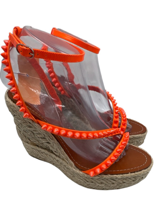Christian Louboutin Shoe Size 38 Neon Orange Leather & Manmade Espadrille Neon Orange / 38