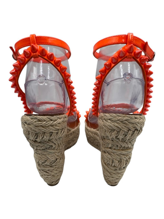 Christian Louboutin Shoe Size 38 Neon Orange Leather & Manmade Espadrille Neon Orange / 38