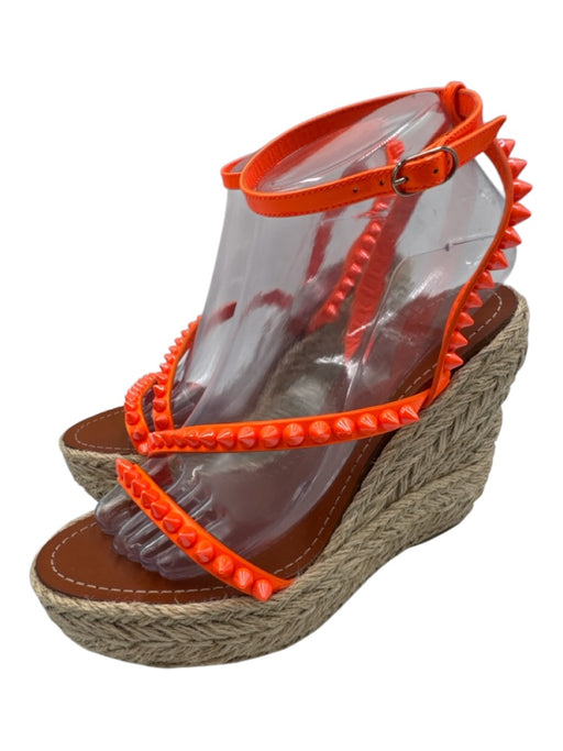 Christian Louboutin Shoe Size 38 Neon Orange Leather & Manmade Espadrille Neon Orange / 38