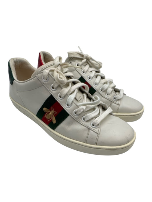 Gucci Shoe Size 36.5 White, Green, Red Leather Upper Round Toe Bee Sneakers White, Green, Red / 36.5