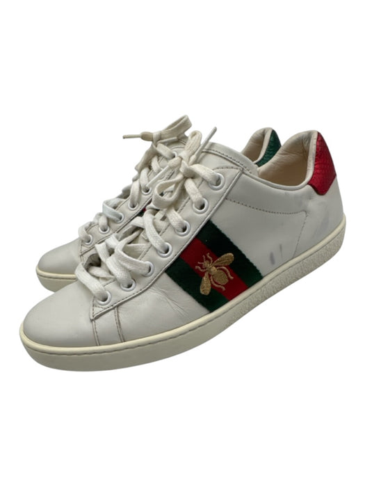 Gucci Shoe Size 36.5 White, Green, Red Leather Upper Round Toe Bee Sneakers White, Green, Red / 36.5