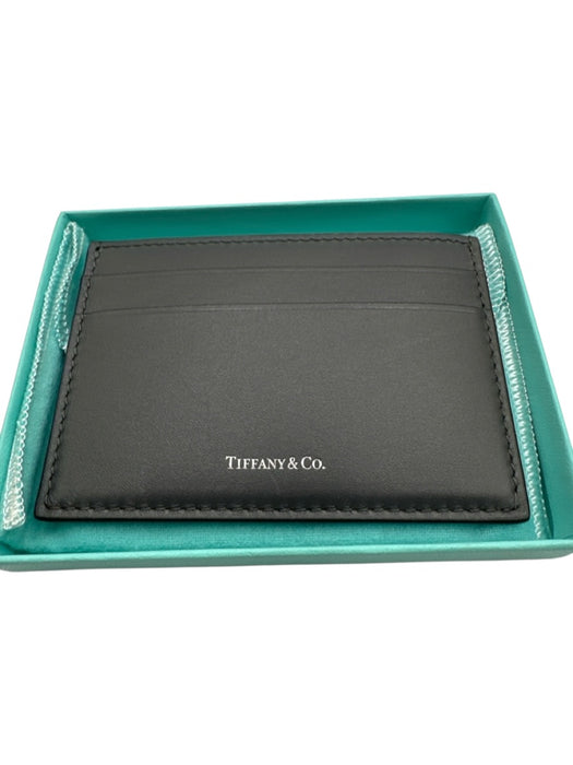 Tiffany & Co. Dark Gray Leather Card Holder Logo 5 Pocket Wallets Dark Gray