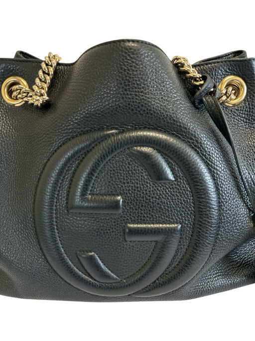 Gucci Black Leather Gold hardware Interlocking GG Chain Strap Soho Bag Black / Medium