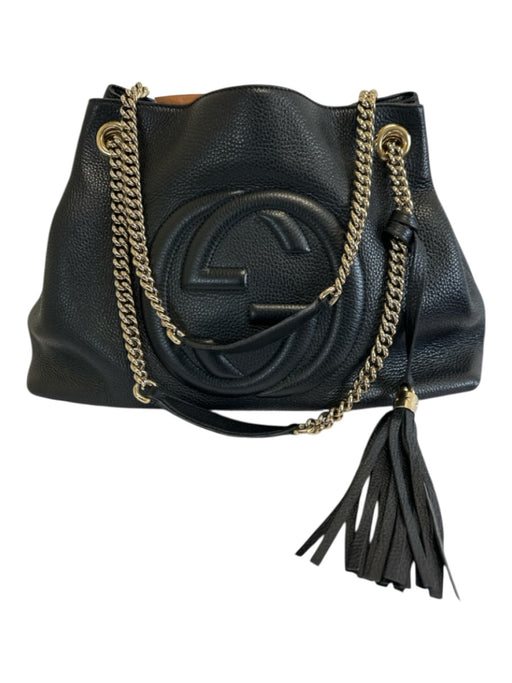 Gucci Black Leather Gold hardware Interlocking GG Chain Strap Soho Bag Black / Medium