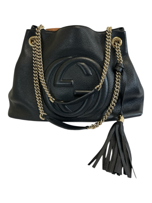 Gucci Black Leather Gold hardware Interlocking GG Chain Strap Soho Bag Black / Medium