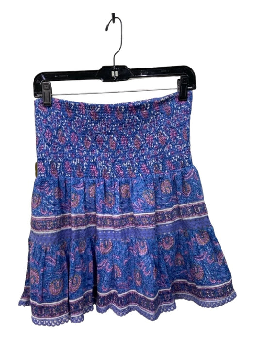 Bell Size Large Blue & Pink Silk & Cotton Smocked Bodice Floral Print Skirt Blue & Pink / Large