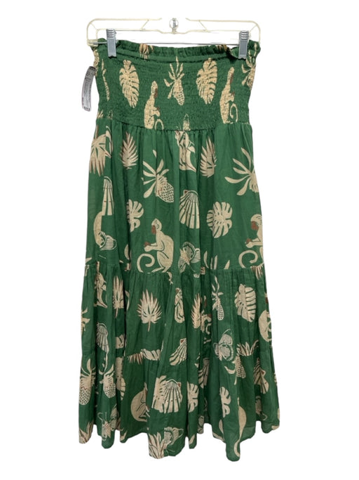 Olivia James the Label Size M Green & Beige Cotton Smocked All Over Print Skirt Green & Beige / M