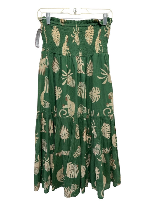 Olivia James the Label Size M Green & Beige Cotton Smocked All Over Print Skirt Green & Beige / M