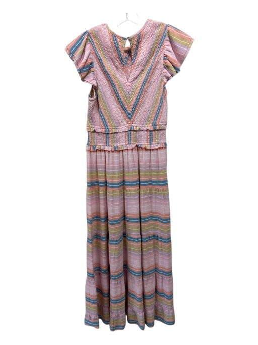Saylor Size Medium Dusky Pin, Blue & Multi Cotton Short Cap Sleeve Striped Dress Dusky Pin, Blue & Multi / Medium