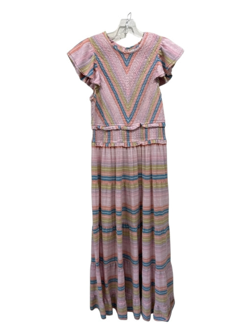 Saylor Size Medium Dusky Pin, Blue & Multi Cotton Short Cap Sleeve Striped Dress Dusky Pin, Blue & Multi / Medium