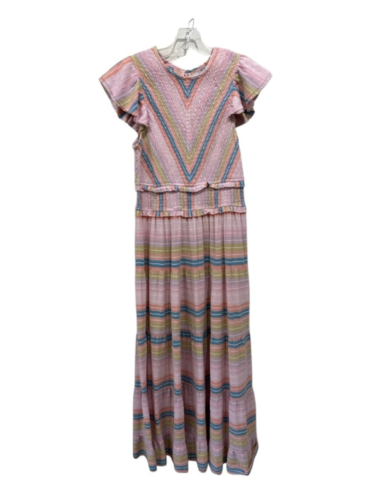 Saylor Size Medium Dusky Pin, Blue & Multi Cotton Short Cap Sleeve Striped Dress Dusky Pin, Blue & Multi / Medium