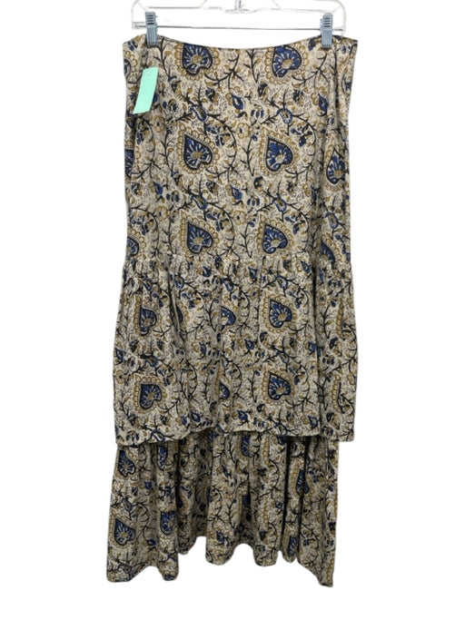 Anna Cate Size M Beige, Yellow & Blue Cotton Floral Paisley Side Zip Maxi Skirt Beige, Yellow & Blue / M