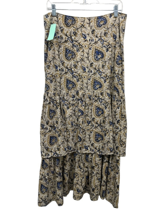 Anna Cate Size M Beige, Yellow & Blue Cotton Floral Paisley Side Zip Maxi Skirt Beige, Yellow & Blue / M