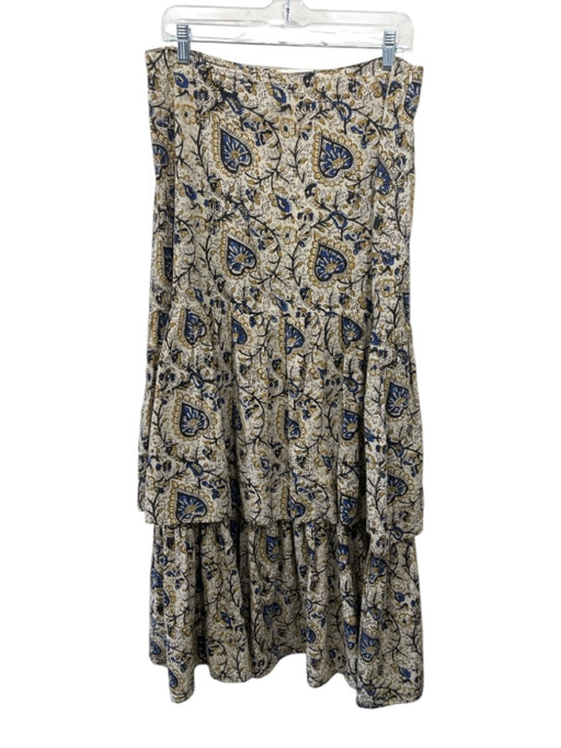 Anna Cate Size M Beige, Yellow & Blue Cotton Floral Paisley Side Zip Maxi Skirt Beige, Yellow & Blue / M