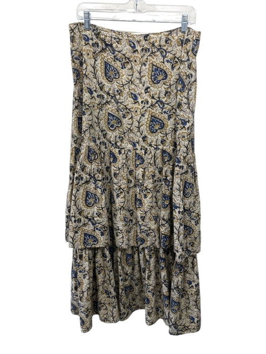 Anna Cate Size M Beige, Yellow & Blue Cotton Floral Paisley Side Zip Maxi Skirt Beige, Yellow & Blue / M