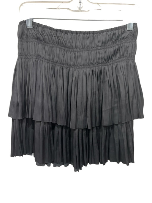 Ulla Johnson Size 6 Black Polyester Elastic Waist Gathered Pleating Tiered Skirt Black / 6
