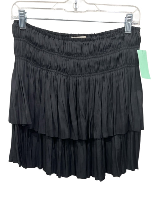 Ulla Johnson Size 6 Black Polyester Elastic Waist Gathered Pleating Tiered Skirt Black / 6