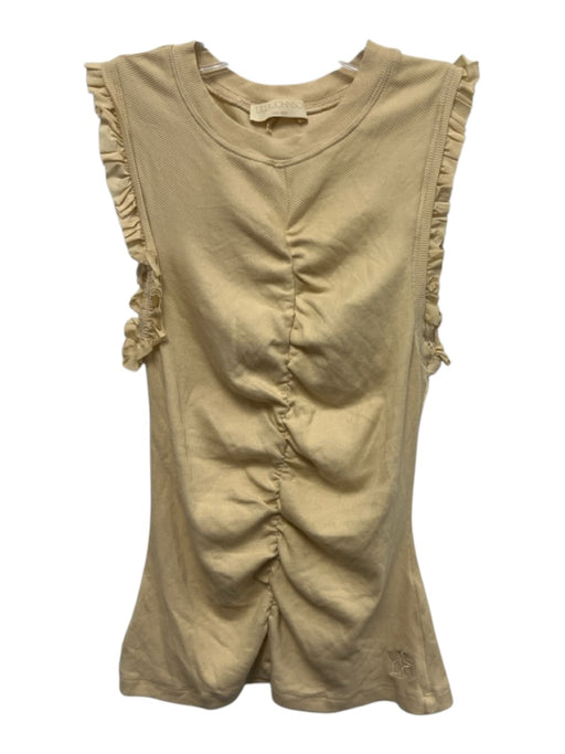 Ulla Johnson Size Medium Beige Cotton Blend Sleeveless Ruched Ruffles Top Beige / Medium