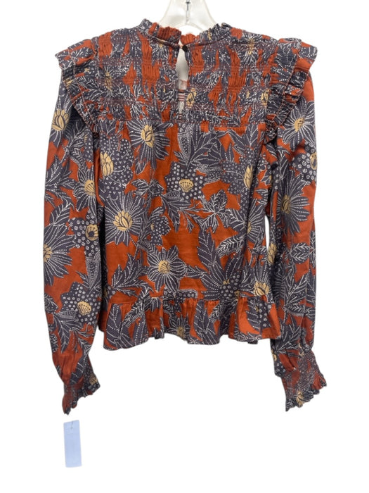 Love The Label Size Medium Orange, Blue, Yellow Cotton Long puff sleeve Top Orange, Blue, Yellow / Medium