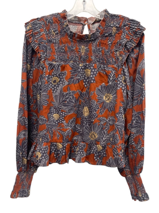 Love The Label Size Medium Orange, Blue, Yellow Cotton Long puff sleeve Top Orange, Blue, Yellow / Medium