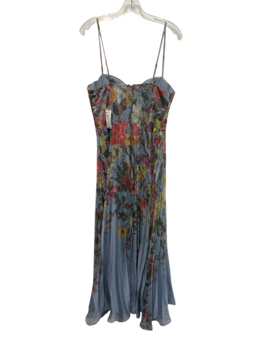 Aqua Size Large Blue & Multi Polyester Spaghetti Strap Floral Pleated Maxi Dress Blue & Multi / Large