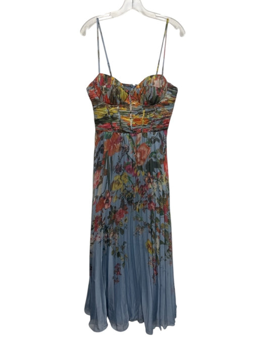 Aqua Size Large Blue & Multi Polyester Spaghetti Strap Floral Pleated Maxi Dress Blue & Multi / Large
