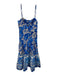 Farm Rio Size Large Blue & White Cotton Sleeveless tropical floral Shirred Dress Blue & White / Large