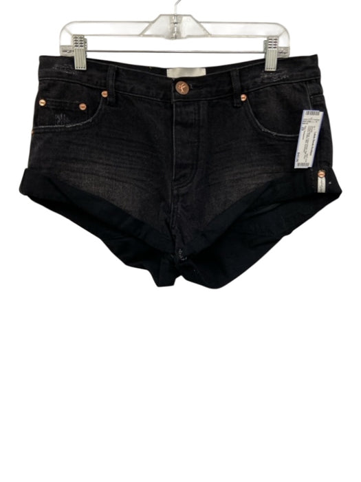 One Teaspoon Size 29 Faded Black Cotton Denim High Rise Faded Cuffed Mini Shorts Faded Black / 29