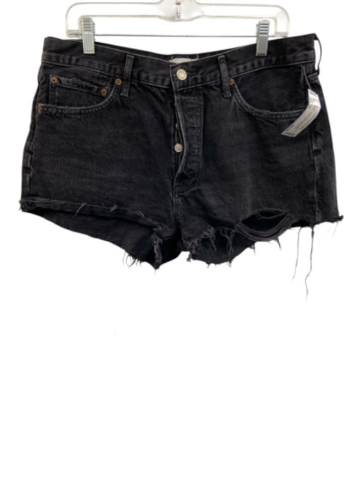 Agolde Size 30 Faded Black Cotton Denim High Rise Raw Hem Shorts Faded Black / 30
