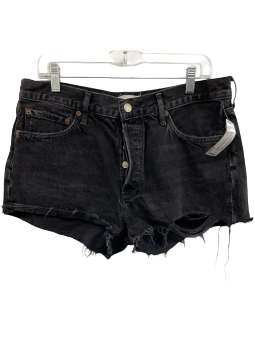 Agolde Size 30 Faded Black Cotton Denim High Rise Raw Hem Shorts Faded Black / 30