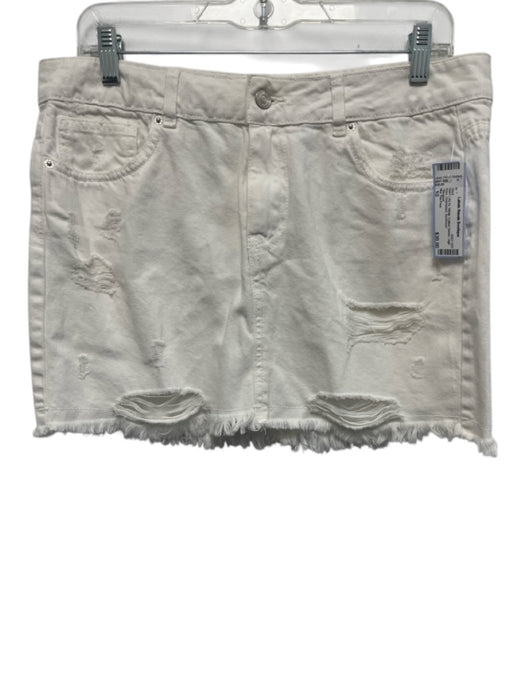 We The Free Size 10 White Cotton Denim High Rise Distressed Skirt White / 10