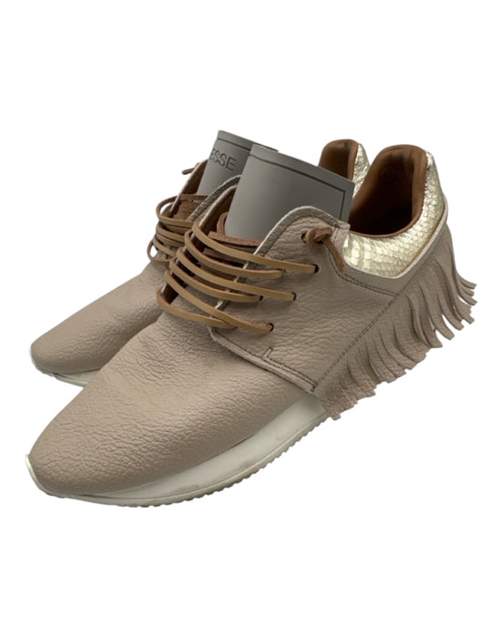 Esse Ut Esse Shoe Size 41 Taupe & Gold Leather Upper Lace Up Snake Skin Sneakers Taupe & Gold / 41