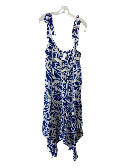 Alexis for Target Size L Blue & White Polyester V Neck Abstract Floral Dress Blue & White / L