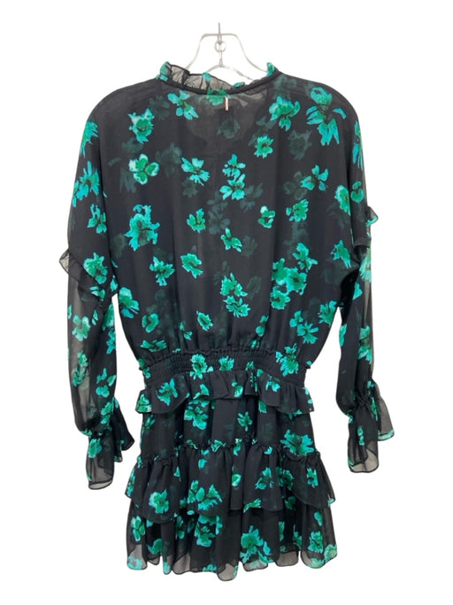 Misa Size S Black & Green Viscose Abstract Floral Elastic Waist Tie Neck Dress Black & Green / S