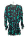 Misa Size S Black & Green Viscose Abstract Floral Elastic Waist Tie Neck Dress Black & Green / S