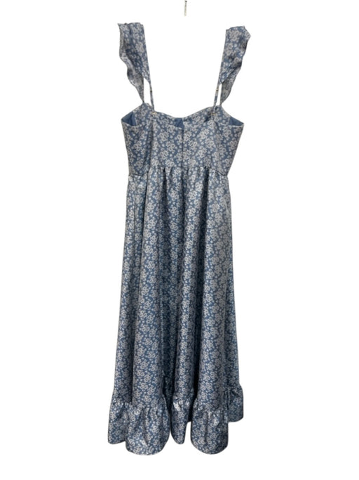 Dessy Collection Size 6 Blue & Gray Polyester Shoulder Straps Floral Maxi Dress Blue & Gray / 6