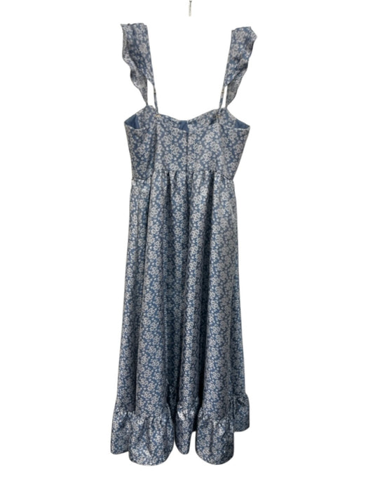 Dessy Collection Size 6 Blue & Gray Polyester Shoulder Straps Floral Maxi Dress Blue & Gray / 6