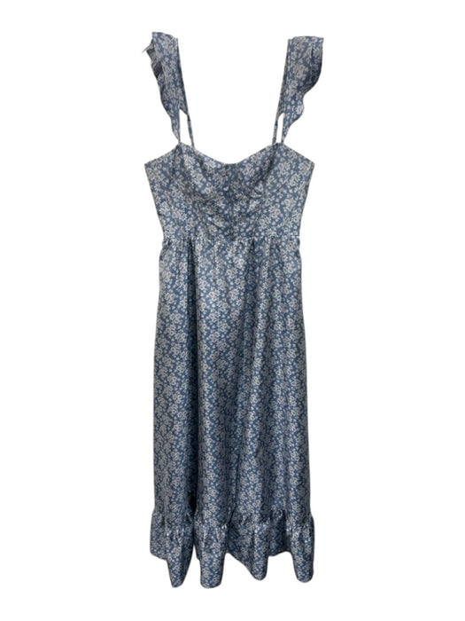 Dessy Collection Size 6 Blue & Gray Polyester Shoulder Straps Floral Maxi Dress Blue & Gray / 6