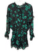 Misa Size S Black & Green Viscose Long Balloon Sleeve Floral V Neck Dress Black & Green / S