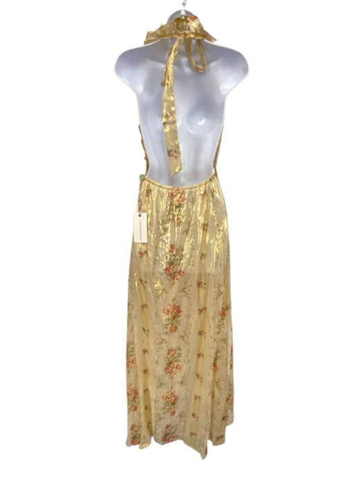 Love Shack Fancy Size M Gold, Red & Green Viscose Blend Halter Floral Dress Gold, Red & Green / M