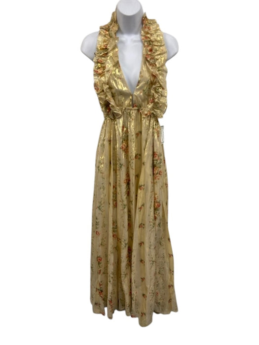 Love Shack Fancy Size M Gold, Red & Green Viscose Blend Halter Floral Dress Gold, Red & Green / M