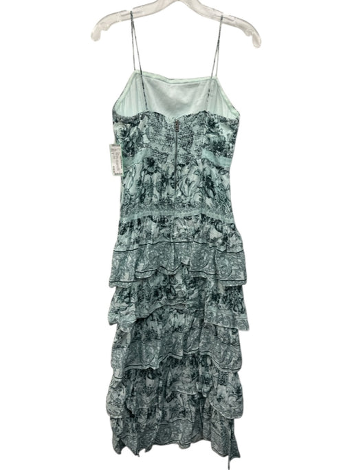 Alice + Olivia Size 6 Aqua & Black Cotton Spaghetti Strap Floral Boning Dress Aqua & Black / 6