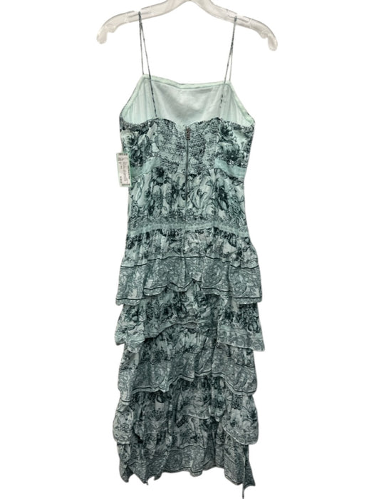 Alice + Olivia Size 6 Aqua & Black Cotton Spaghetti Strap Floral Boning Dress Aqua & Black / 6