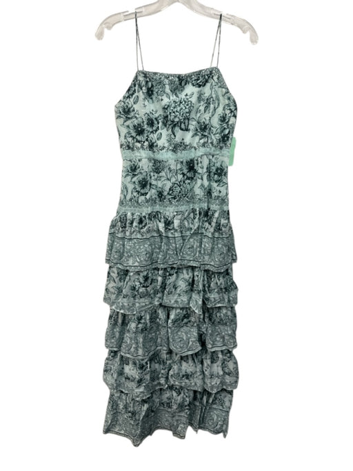 Alice + Olivia Size 6 Aqua & Black Cotton Spaghetti Strap Floral Boning Dress Aqua & Black / 6