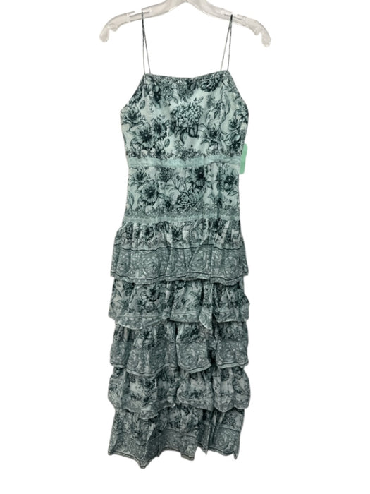 Alice + Olivia Size 6 Aqua & Black Cotton Spaghetti Strap Floral Boning Dress Aqua & Black / 6