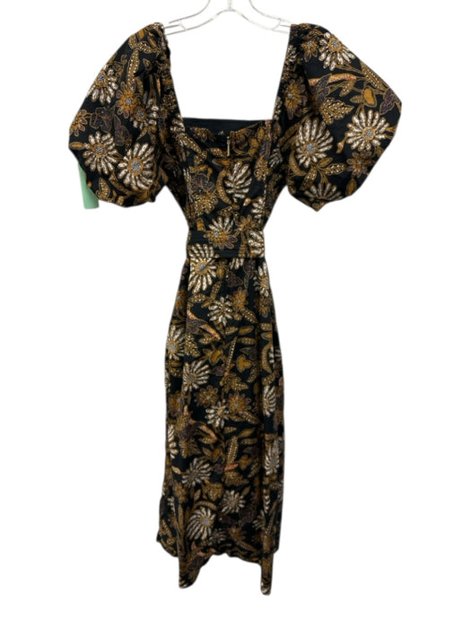 Cleobella Size M Brown, White & Black Cotton Short Balloon Sleeve Floral Dress Brown, White & Black / M