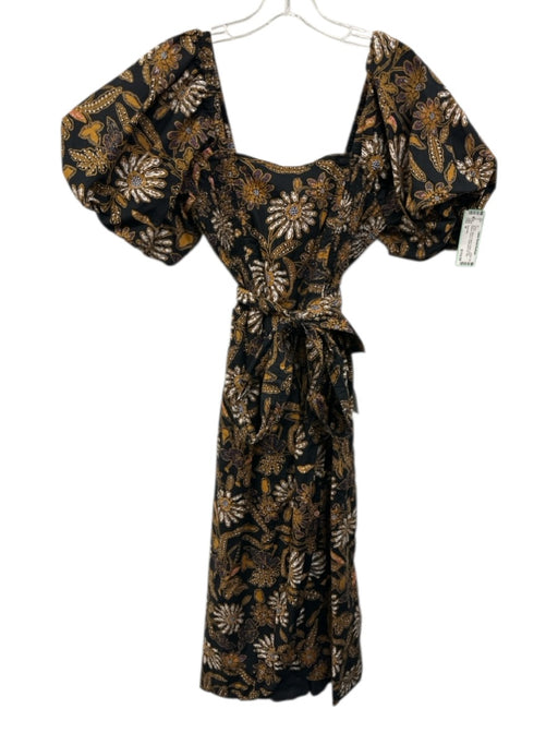 Cleobella Size M Brown, White & Black Cotton Short Balloon Sleeve Floral Dress Brown, White & Black / M