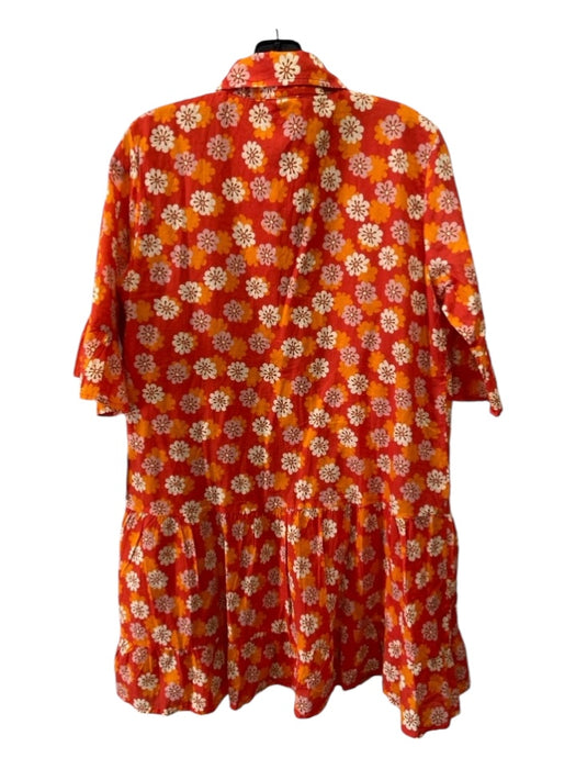 Victoria Dunn Size XS Orange & Pink Cotton Floral Collared Button Up Dress Orange & Pink / XS