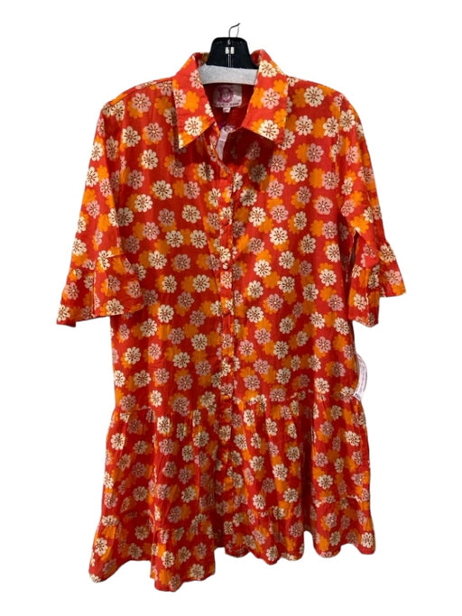 Victoria Dunn Size XS Orange & Pink Cotton Floral Collared Button Up Dress Orange & Pink / XS